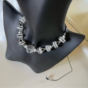 🇨🇦Vintage 80s Necklace Custom Made Black & White Lampwork & Crystal | Adjustable